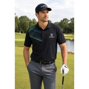 Top Golf Mens Performance Polo Shirt Black Geometric Graphic Golfcore Small
